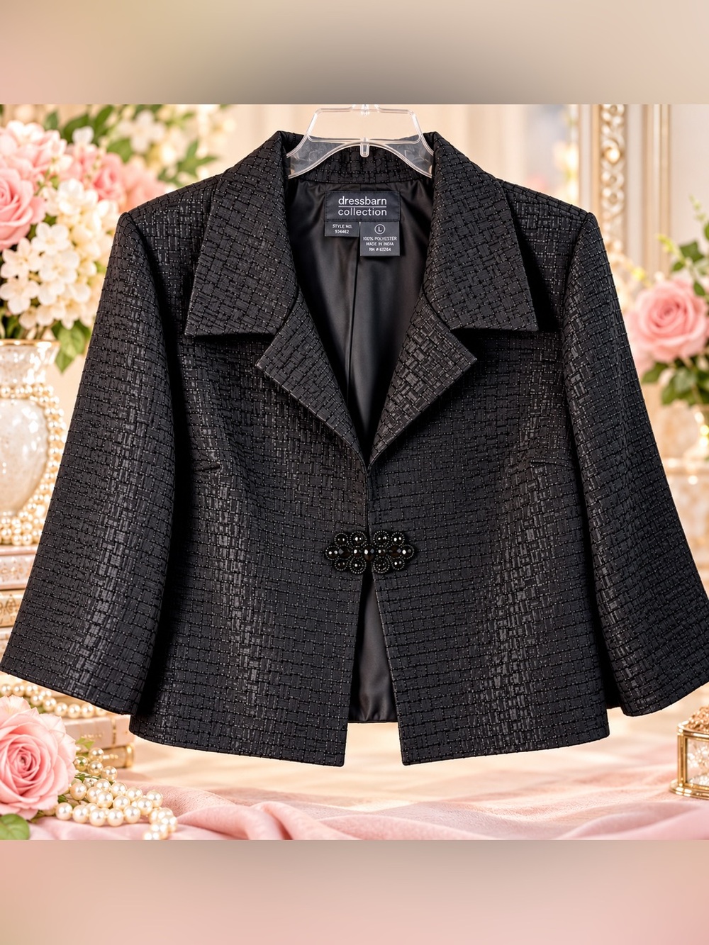 Vintage Dress Barn Collection Textured Black Jacket Blazer Sz L